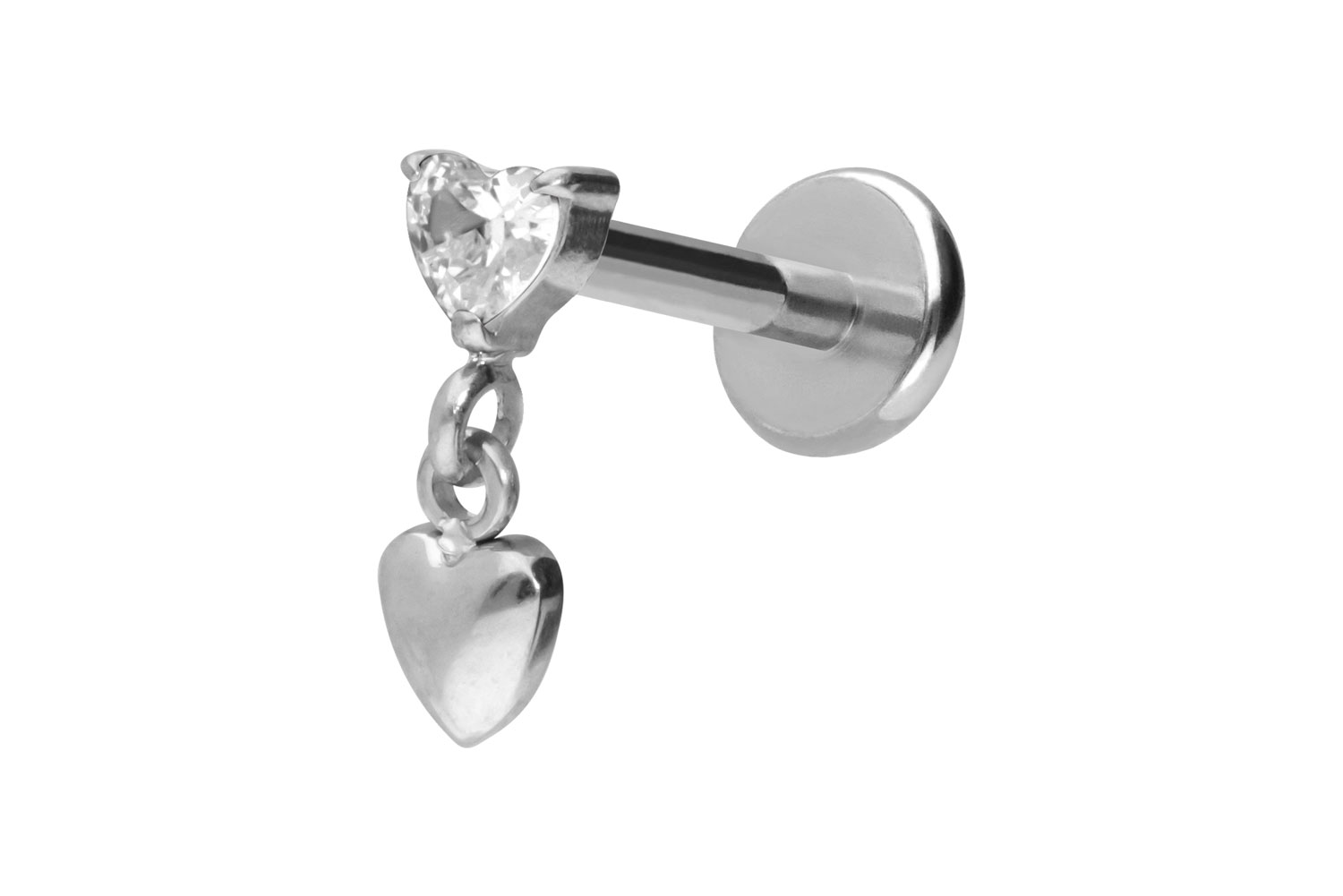 Titan Labret Piercing mit Push Fit 2 HERZEN